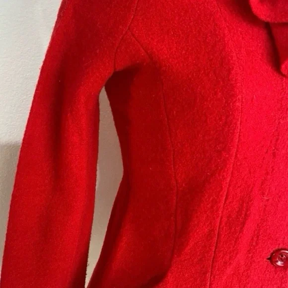 Fever Red Ruffle Collar Button Front 100% Wool Cardigan Sweater Size Small Retro - Picture 10 of 16